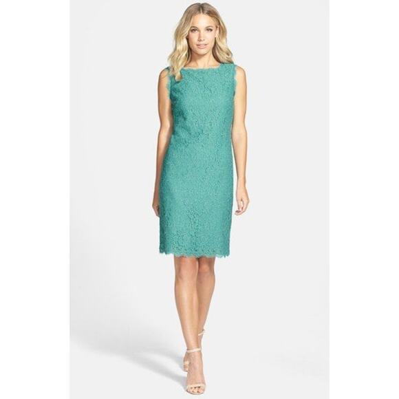 Adrianna Papell Sleeveless Lace Dress Boat Neck Mini Sheath Cocktail Party 10P - Picture 1 of 8